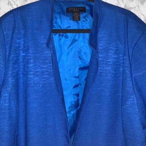 NEW Silk Land Blue Blazer Women's 3X Open Front 100% Silk Black Embroidered Trim - Picture 3 of 10